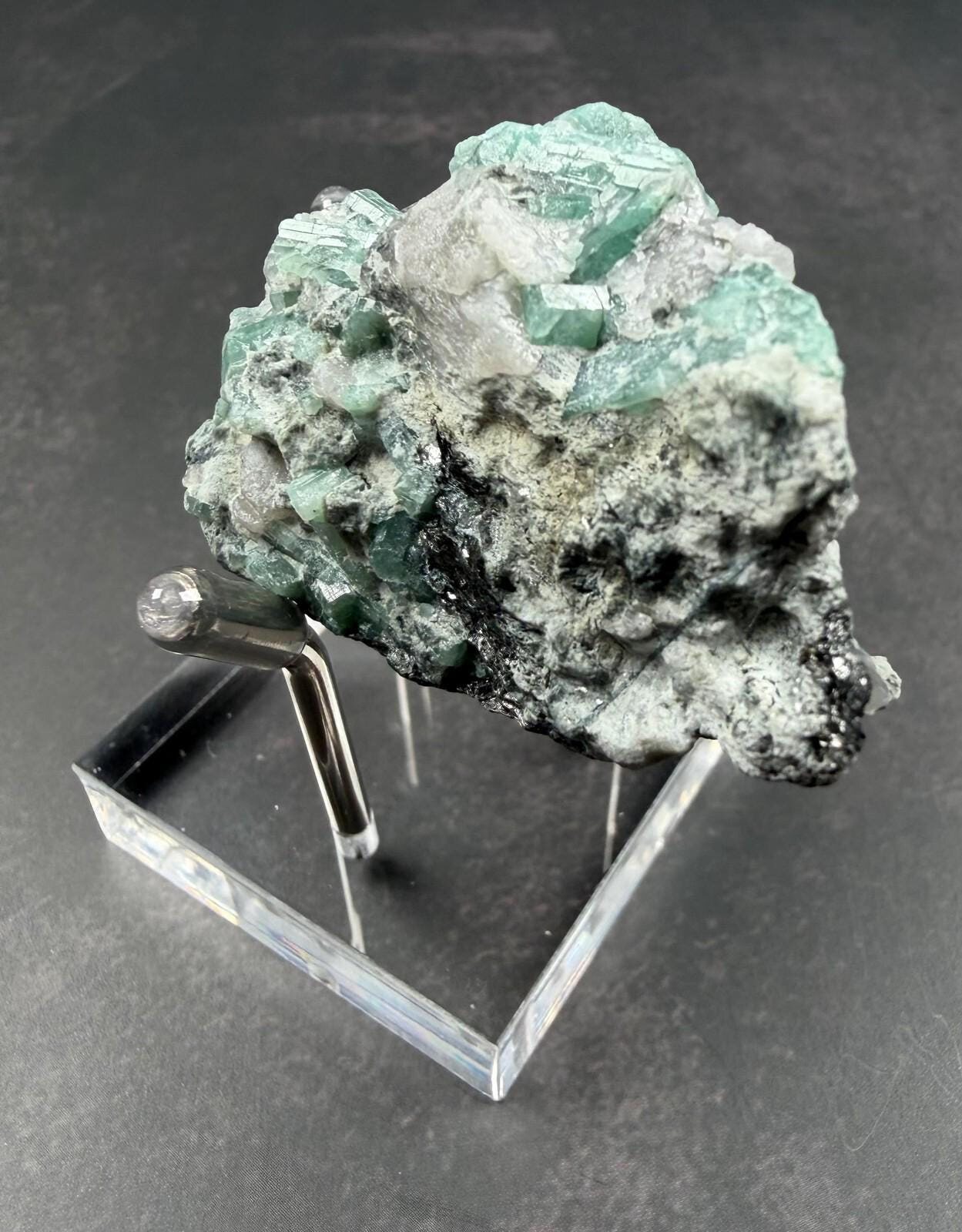 Emerald Crystal Cluster on Quartz and Black Mica 50 mm Mineral Specimen, view 3 of 4