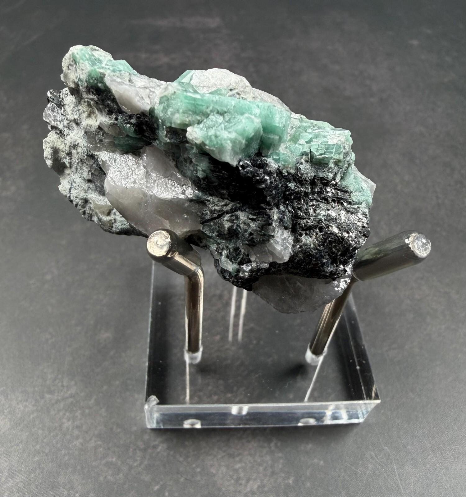 Emerald Crystal Cluster on Quartz and Black Mica 50 mm Mineral Specimen, view 4 of 4