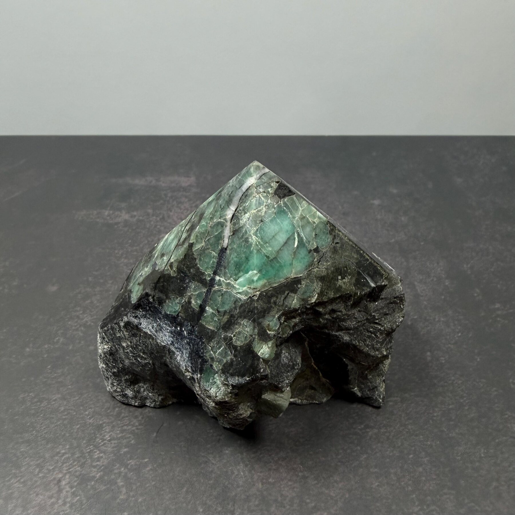 North Carolina Emerald in Matrix 225 g Polished Point Mineral Specimen, view 1 of 4