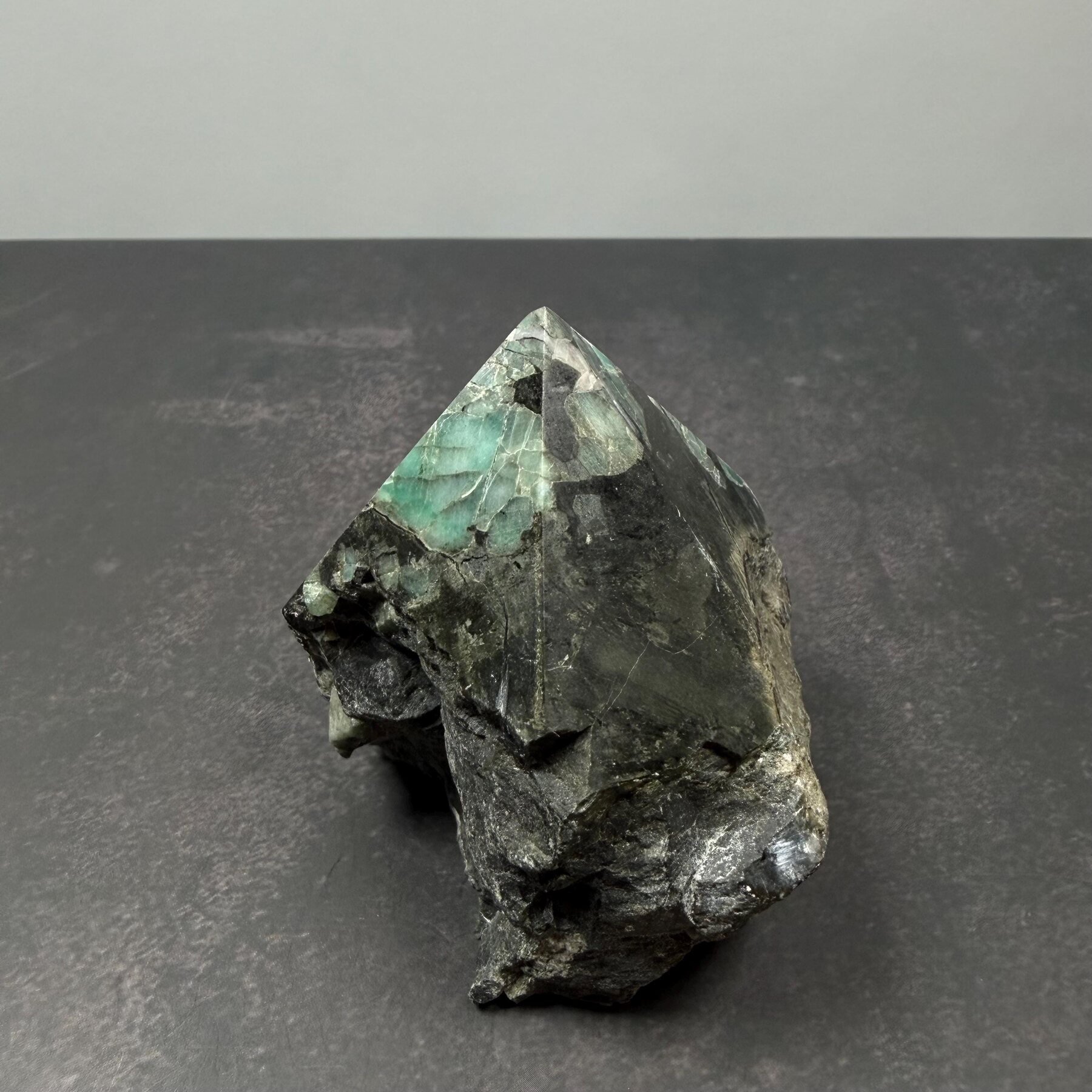 North Carolina Emerald in Matrix 225 g Polished Point Mineral Specimen, view 4 of 4
