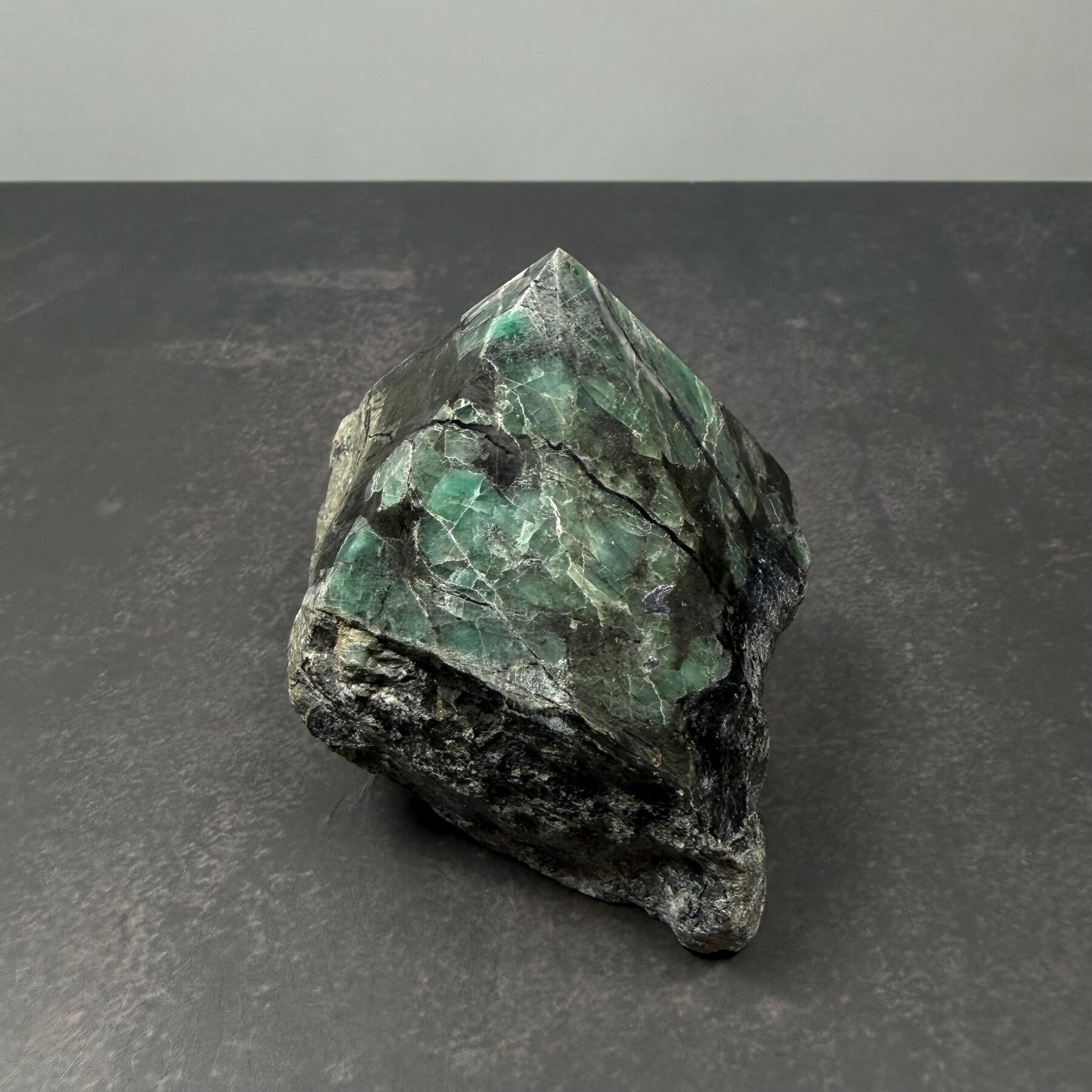 North Carolina Emerald in Matrix 225 g Polished Point Mineral Specimen, view 2 of 4